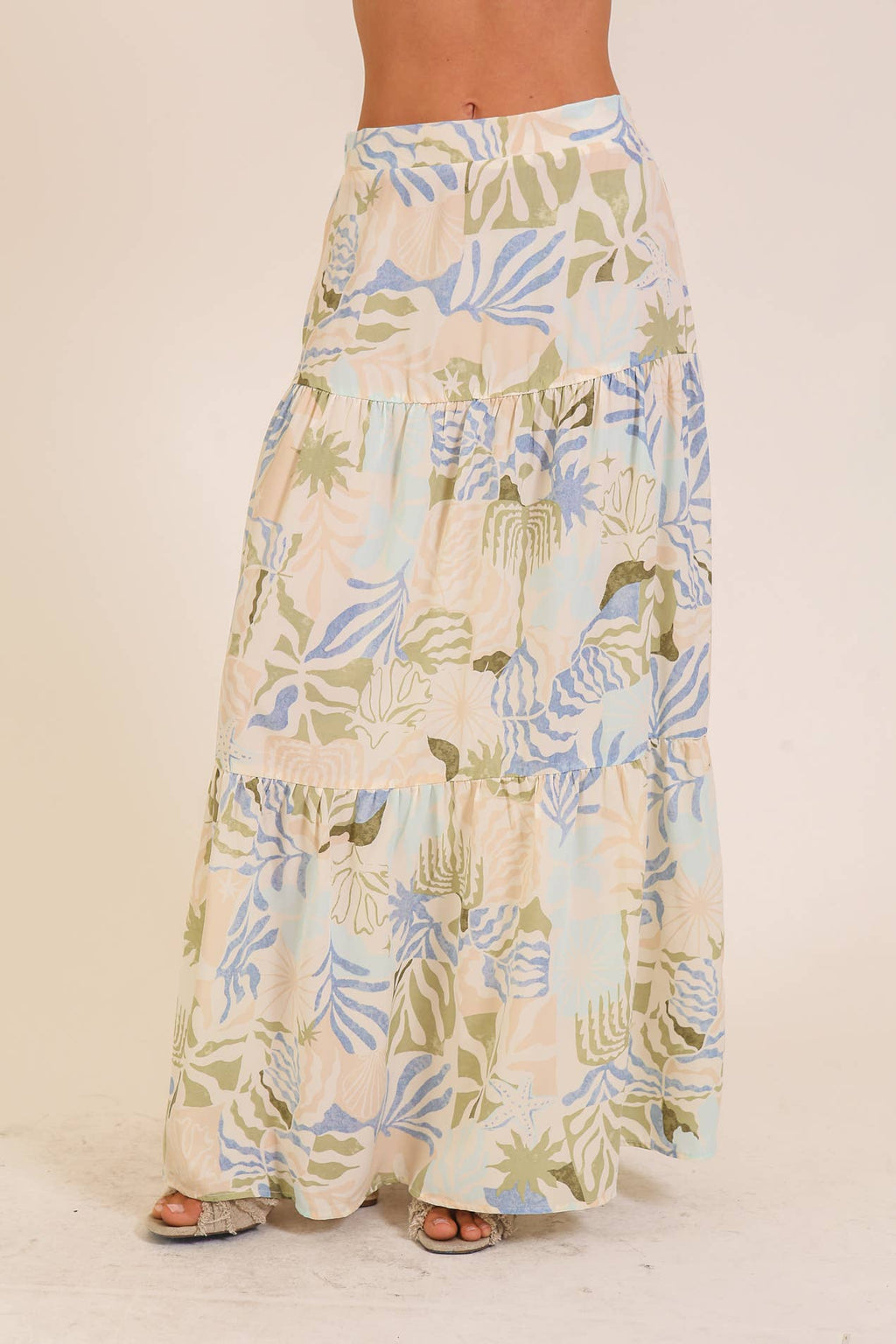 Tropical Print Tiered Maxi Skirt