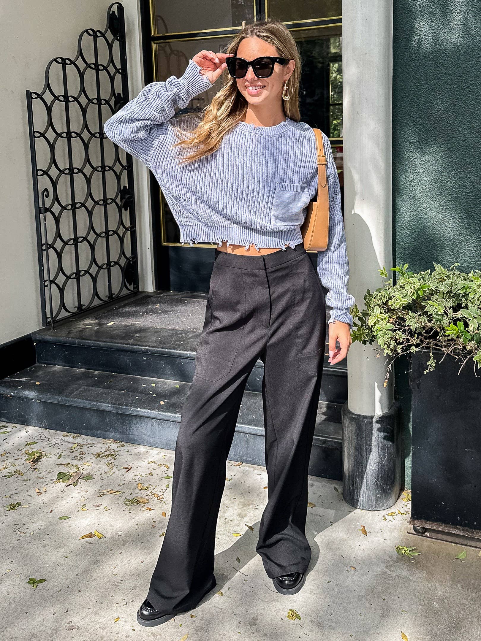 Cropped Mineral Wash Distressed Sweater