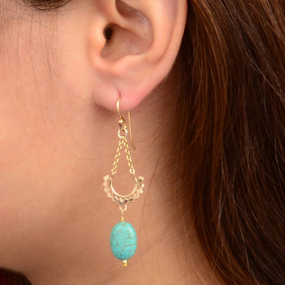 Blue Turquoise Golden Hammock Drop Earrings