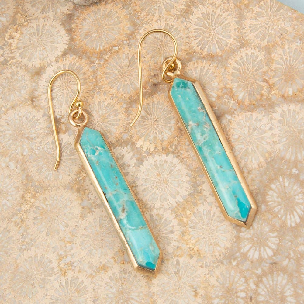 Linear Blue Turquoise Golden Drop Earrings