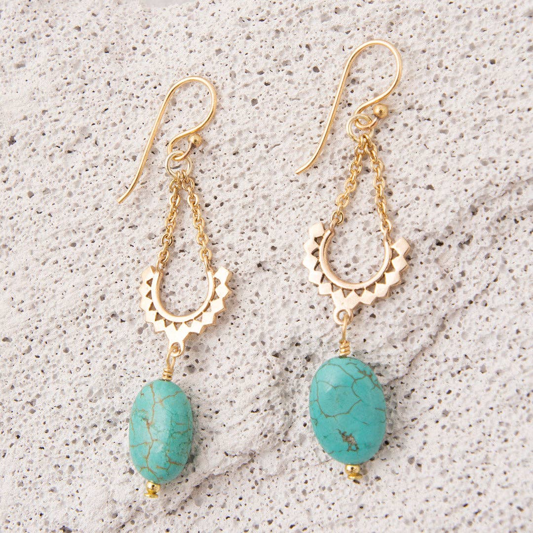 Blue Turquoise Golden Hammock Drop Earrings
