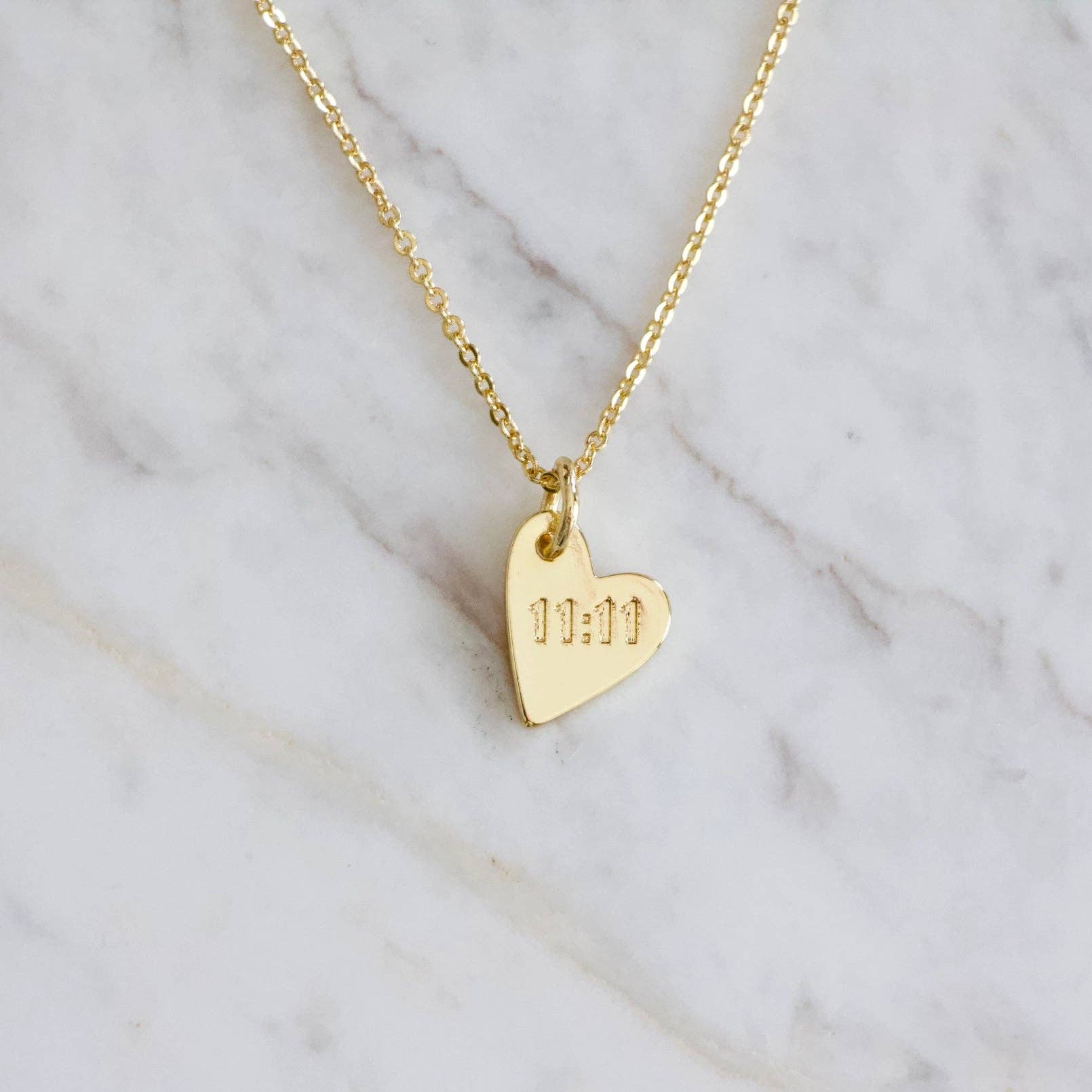 11:11 Stamped Heart Necklace - Angel Number