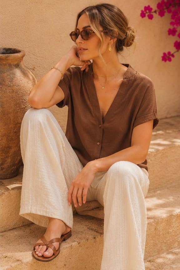 Textured Gauze Button-Front Blouse