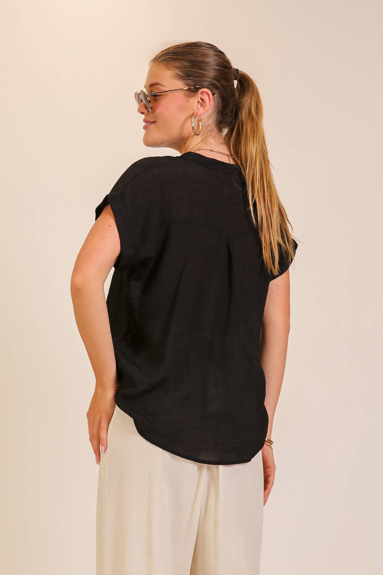 Textured Gauze Button-Front Blouse