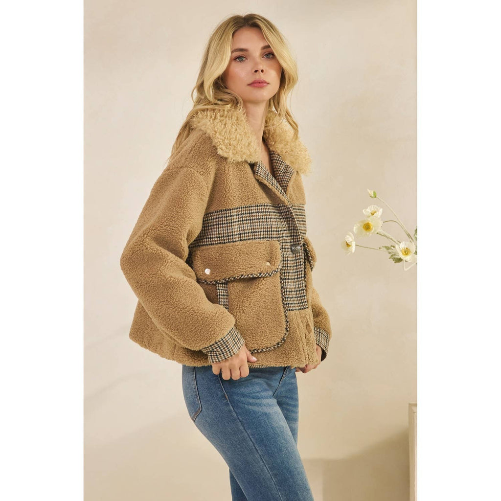 Teddy Jacket with Houndstooth inset