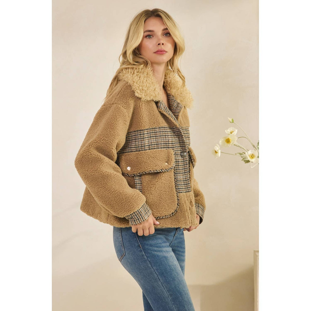 Teddy Jacket with Houndstooth inset