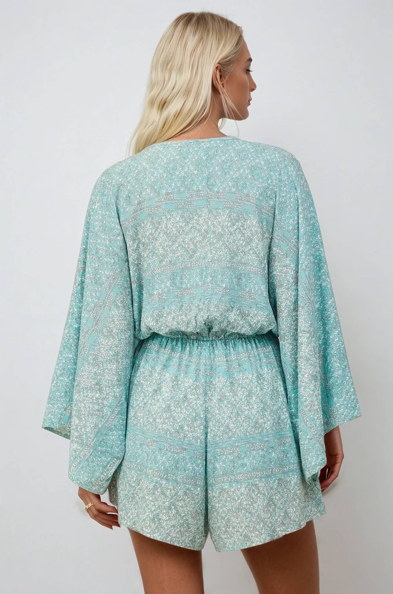 BATWING SLEEVED BOHO PAISLEY PRINT ROMPER 4411RM