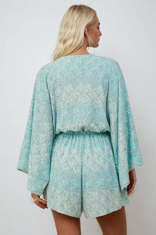 BATWING SLEEVED BOHO PAISLEY PRINT ROMPER 4411RM