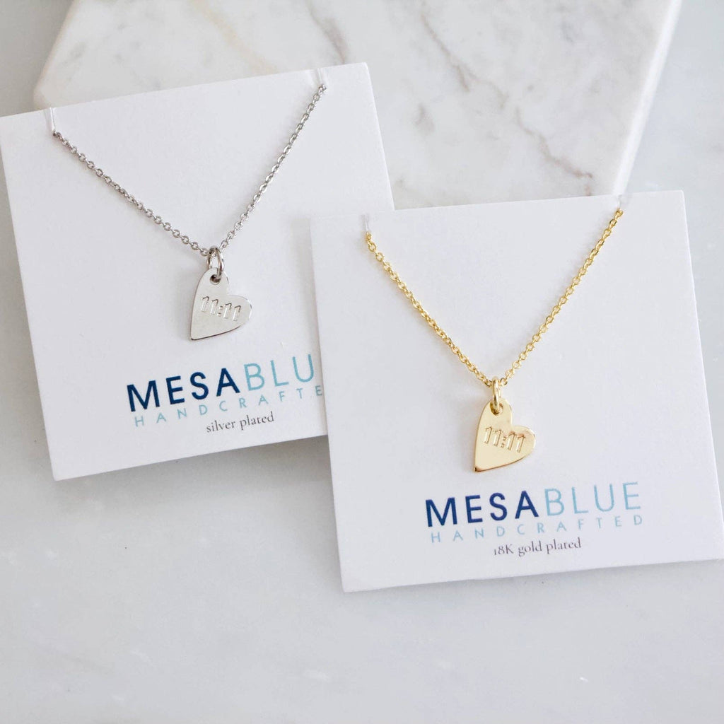 11:11 Stamped Heart Necklace - Angel Number
