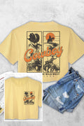 COWBOY WILD WEST F&B WOMEN'S VINTAGE GRAPHIC CROP TOP: MUSTARD