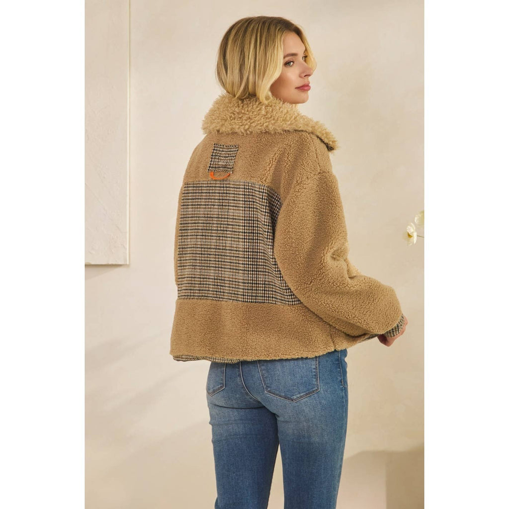 Teddy Jacket with Houndstooth inset