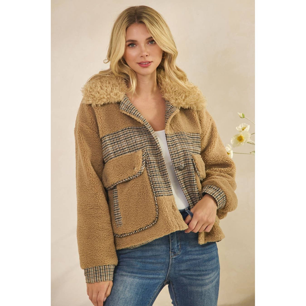 Teddy Jacket with Houndstooth inset