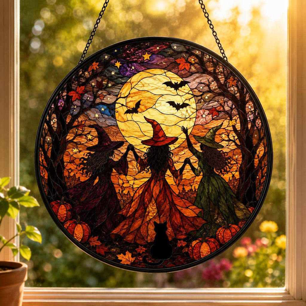 Halloween Witch Suncatcher, Stained Glass Style Window