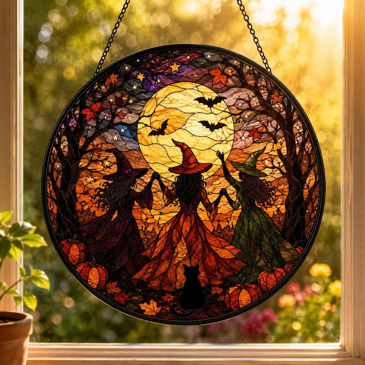 Halloween Witch Suncatcher, Stained Glass Style Window