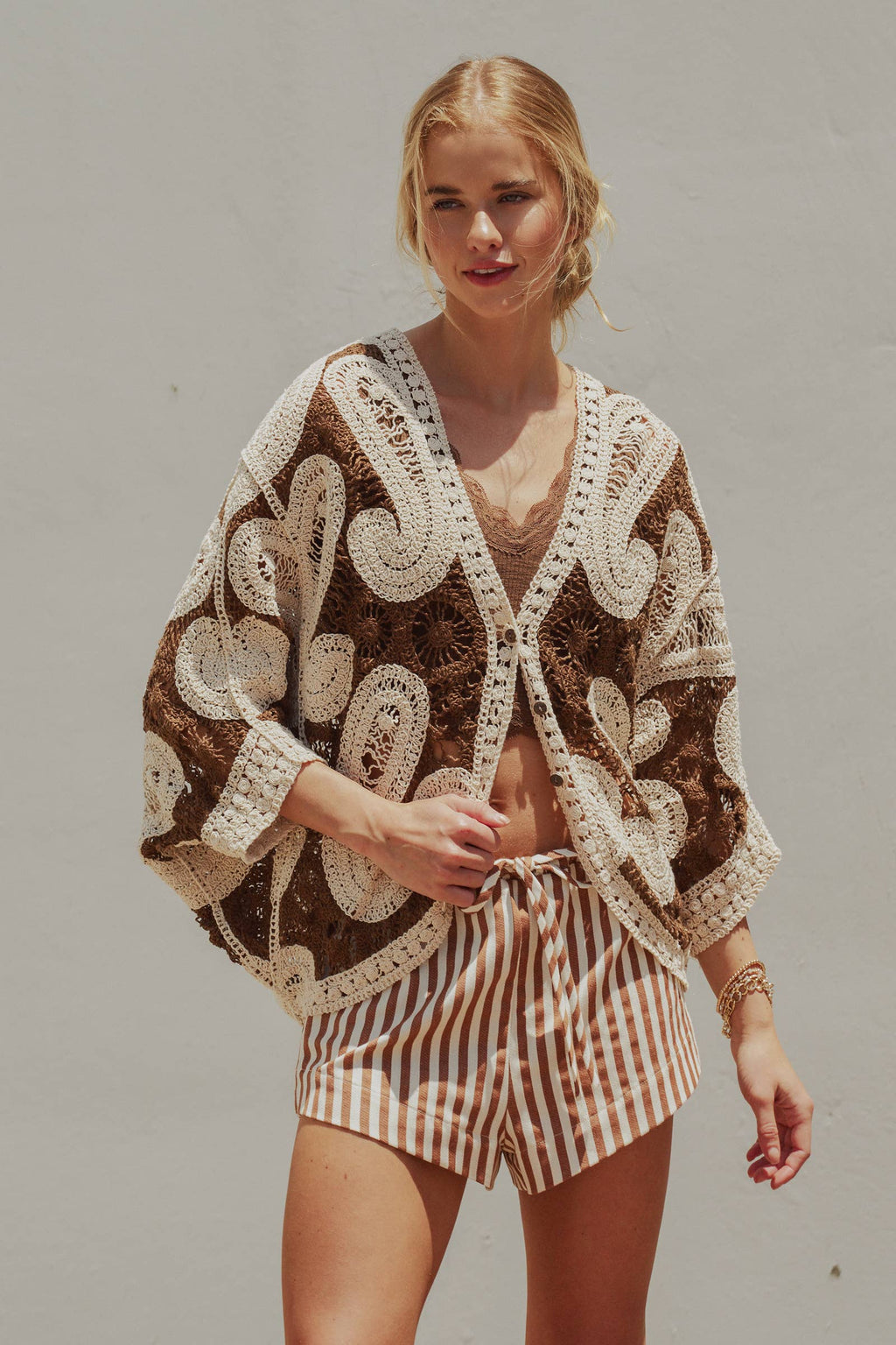 Oversized Paisley Crochet Knit Cardigan