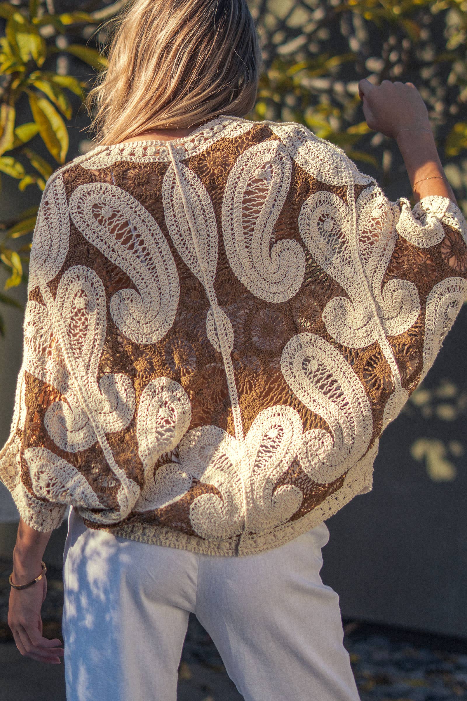 Oversized Paisley Crochet Knit Cardigan