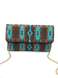 GOLD & TURQUOISE IKAT BEADED CLUTCH