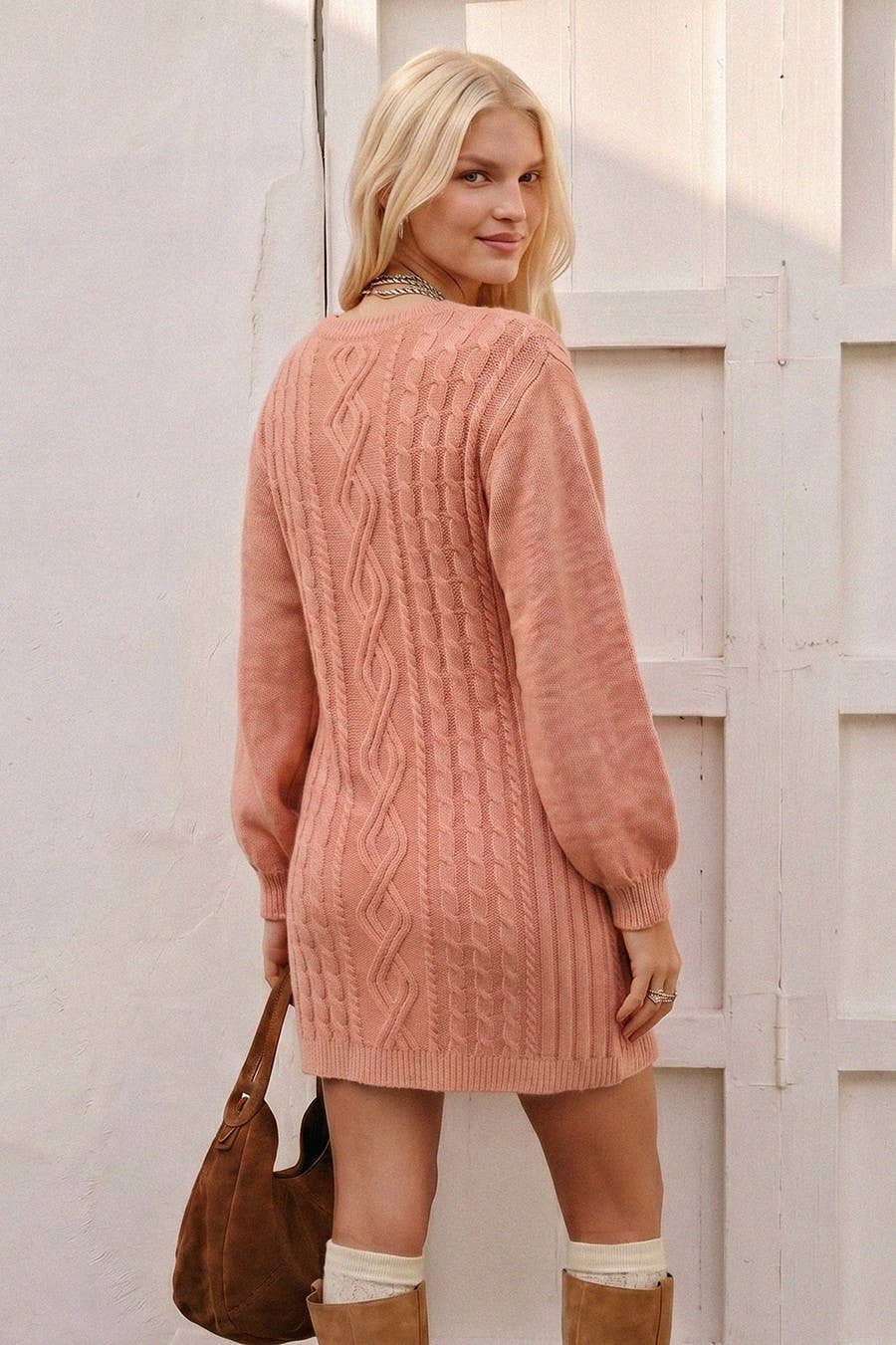 CABLE KNIT DETAIL FIT AND FLARE SWEATER DRESS W3344DIA