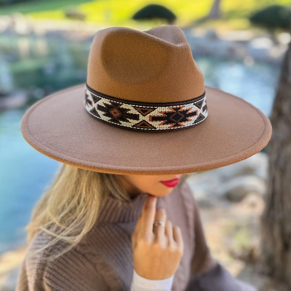 Camel Boho Fedora Hat – Western Aztec Styling Accessory