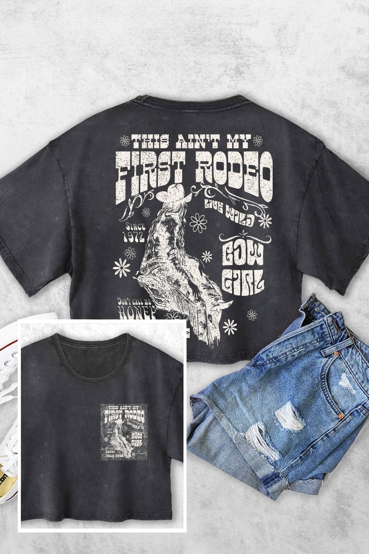 THIS AINT MY FIRST RODEO COWBOY F&B WOMENS VINTAGE CROP TOP