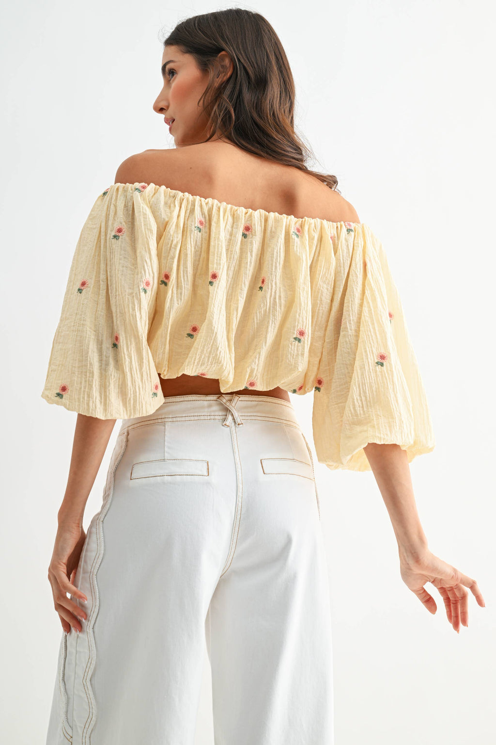 Off-Shoulder Floral Embroidered Blouse