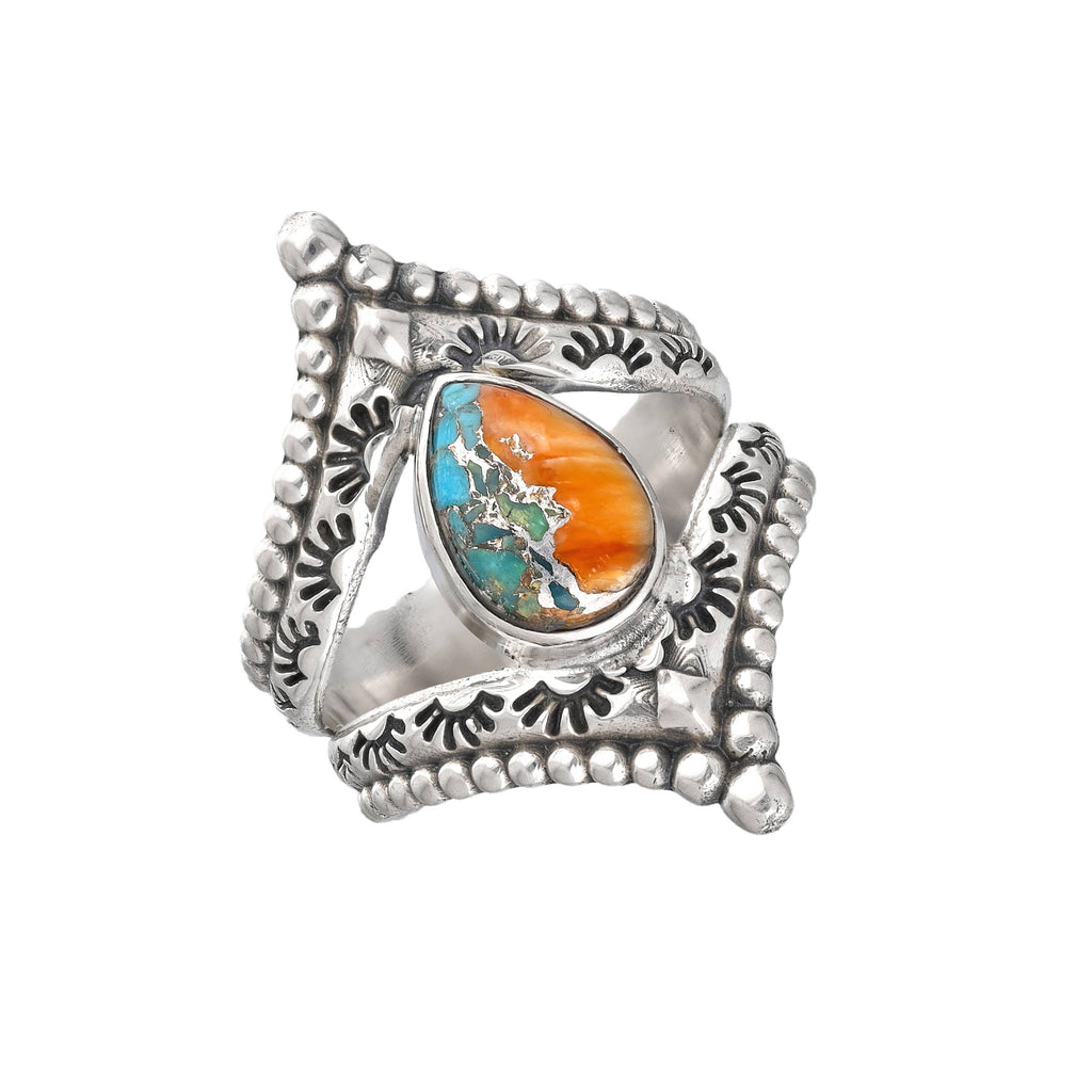 Oyster Copper Turquoise Sterling Silver Statement Ring