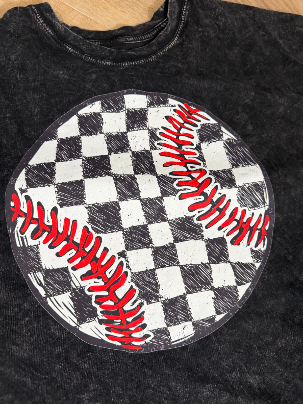 Checkered Baseball Long Crop - Mineral Black