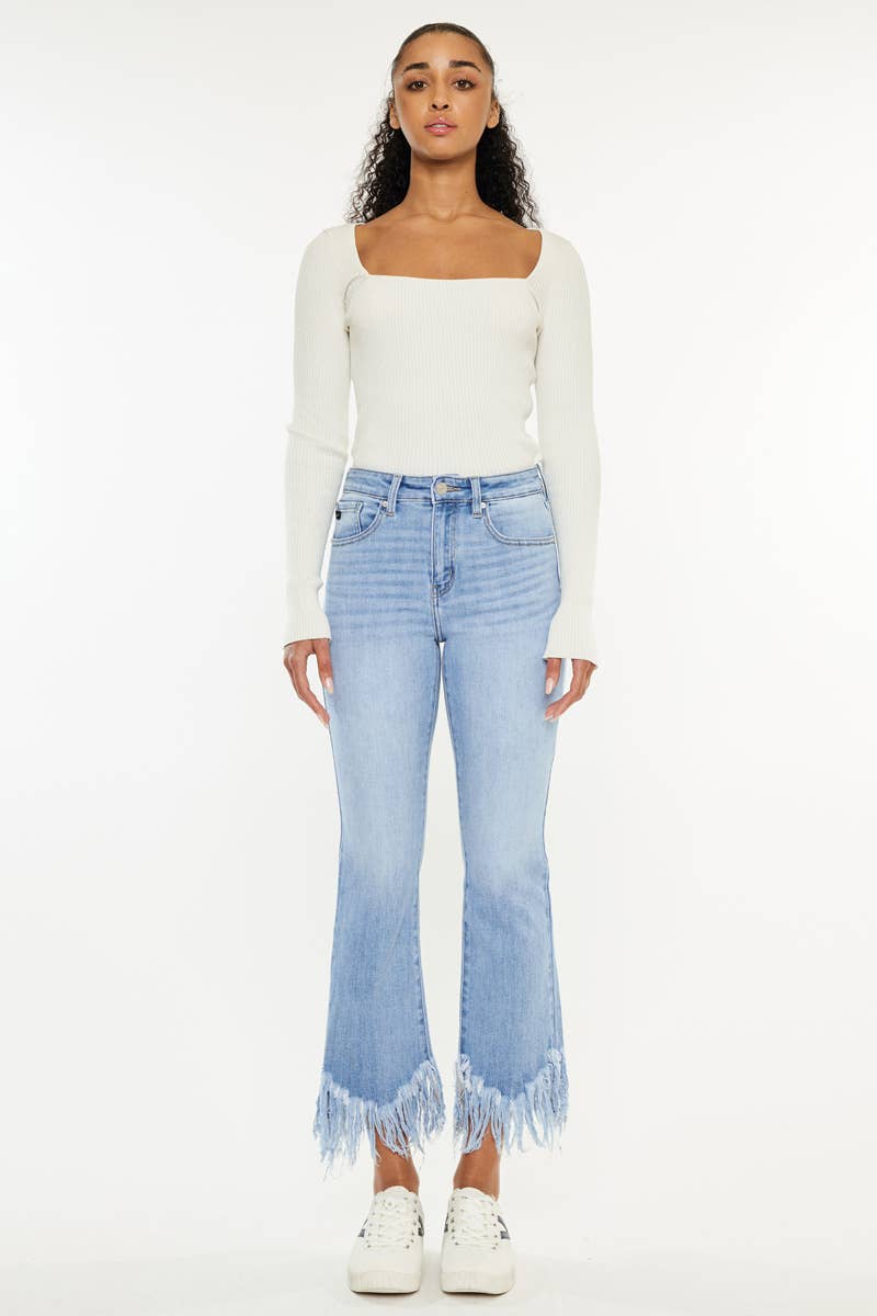HIGH RISE CROP BOOTCUT DENIM PANTS-KC9354M: MEDIUM, 0/23