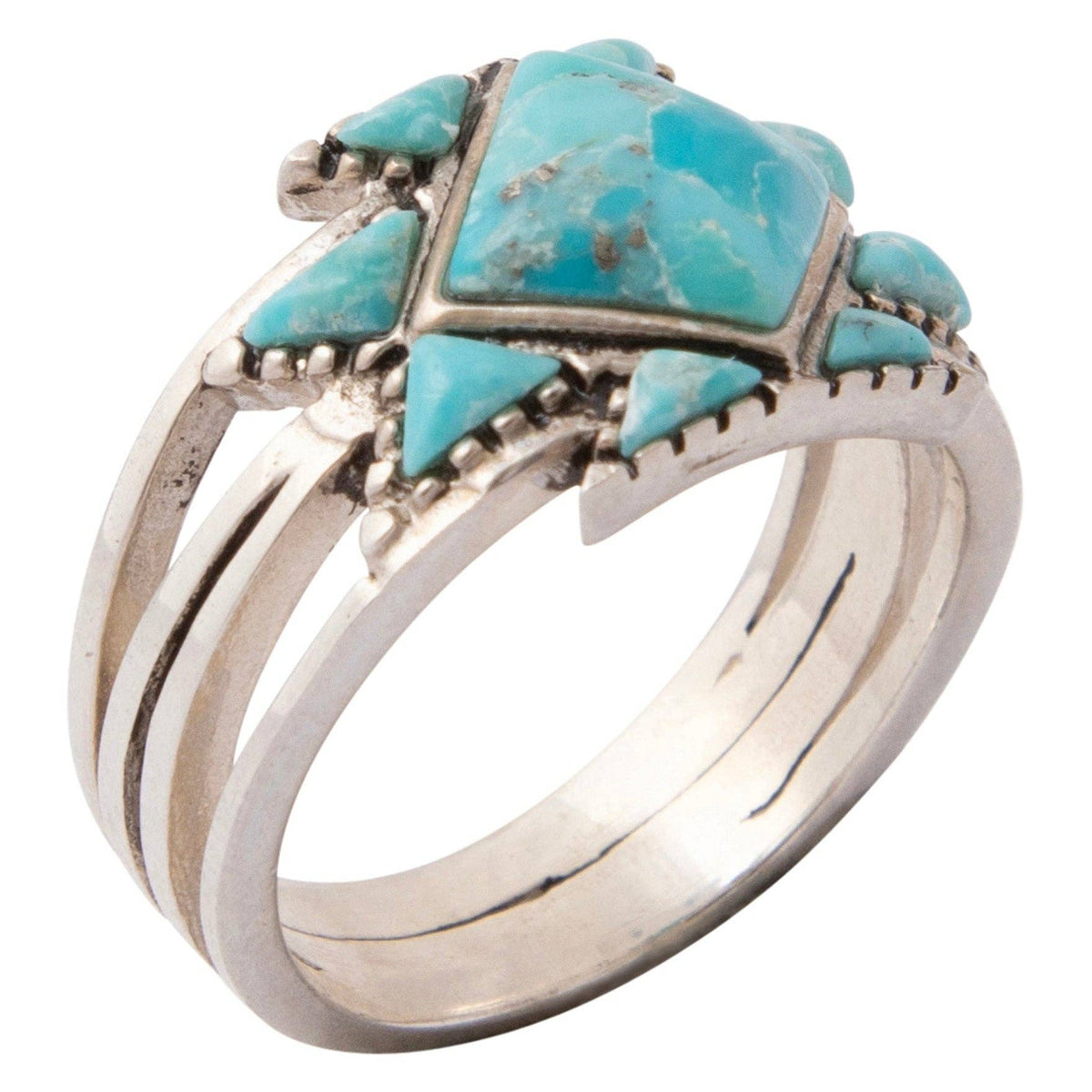 Sharp Blue Turquoise and Silver Ring