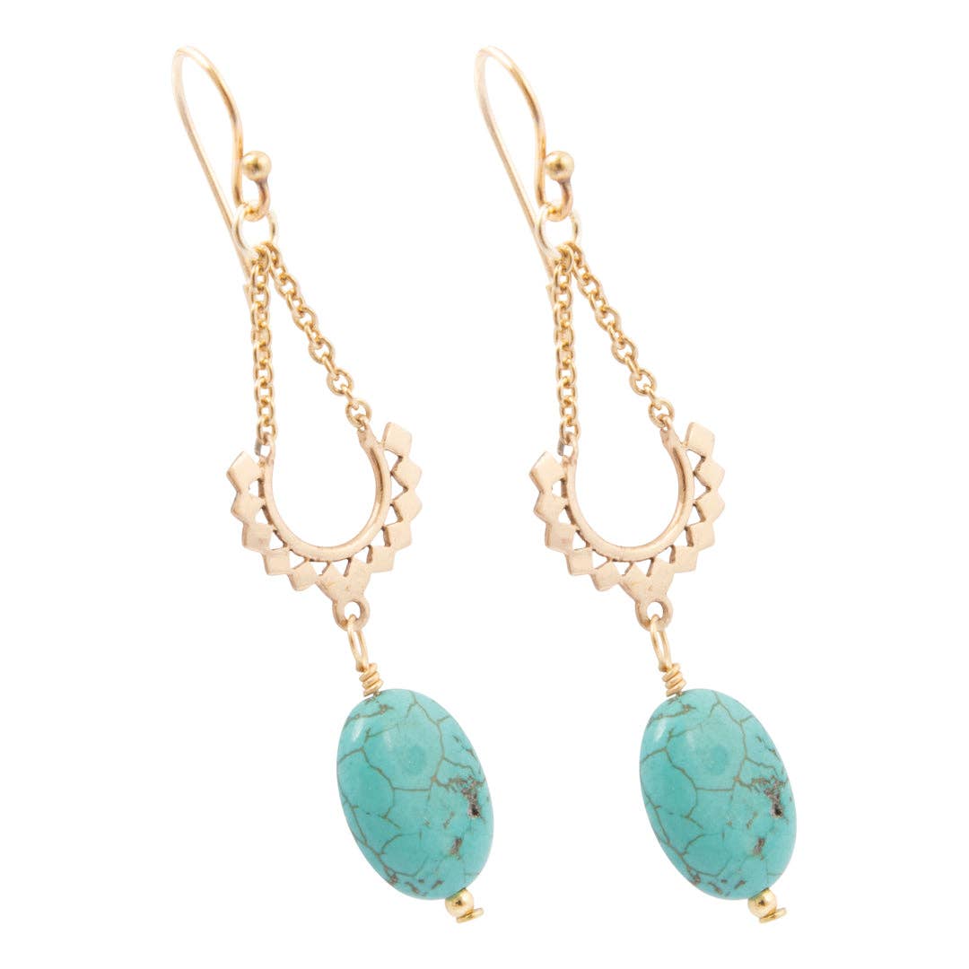 Blue Turquoise Golden Hammock Drop Earrings