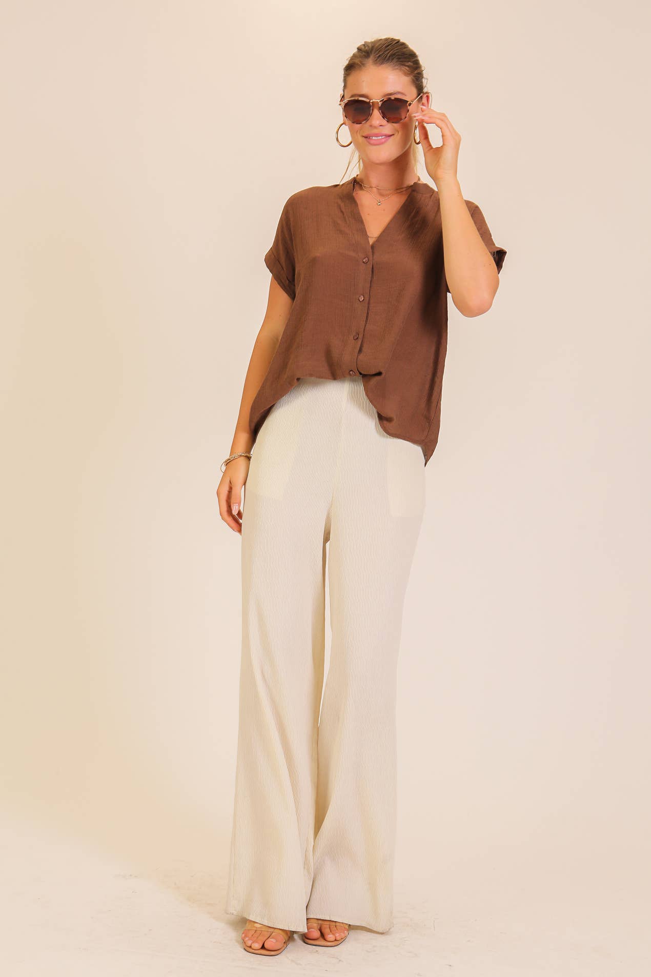 Textured Gauze Button-Front Blouse