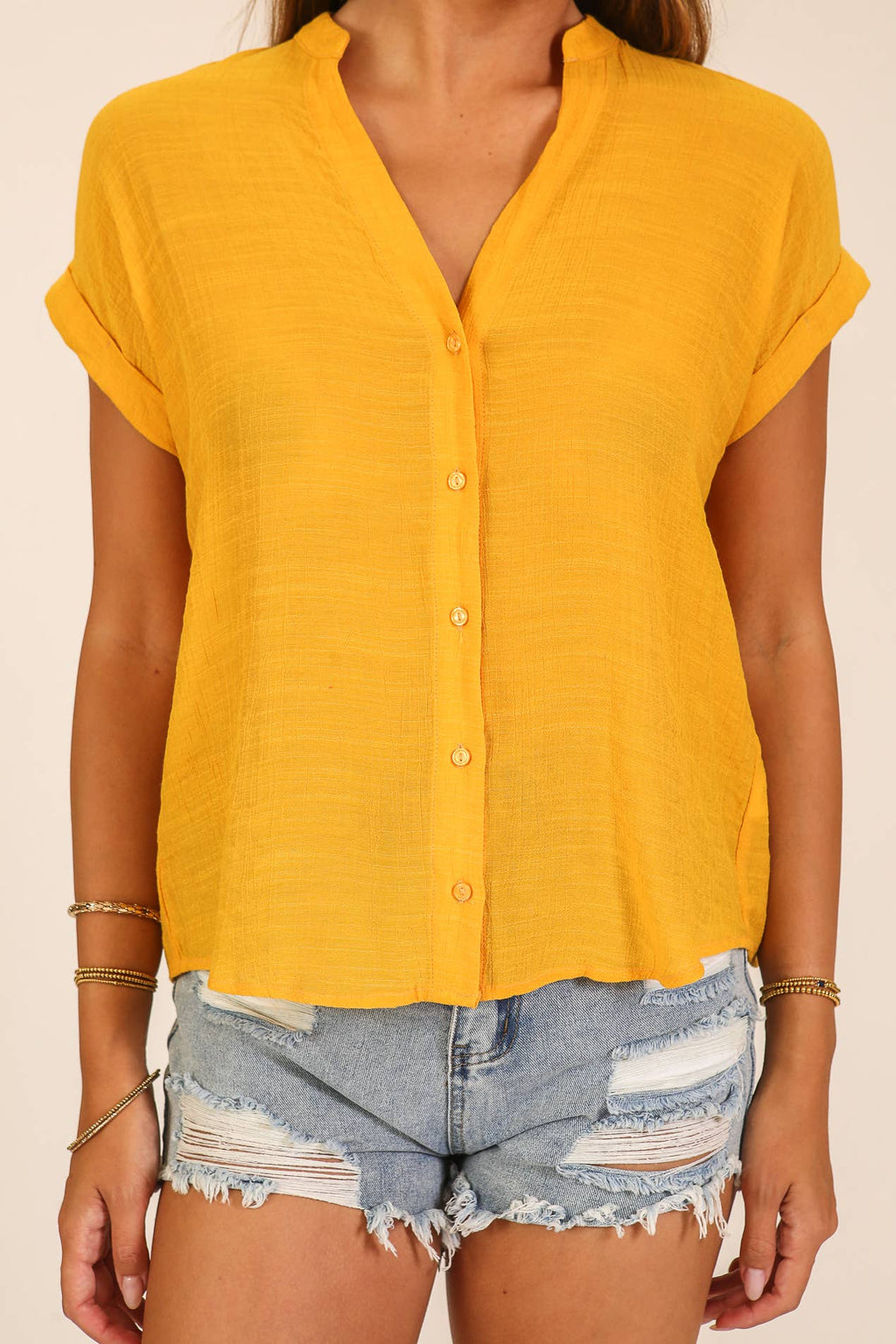 Textured Gauze Button-Front Blouse