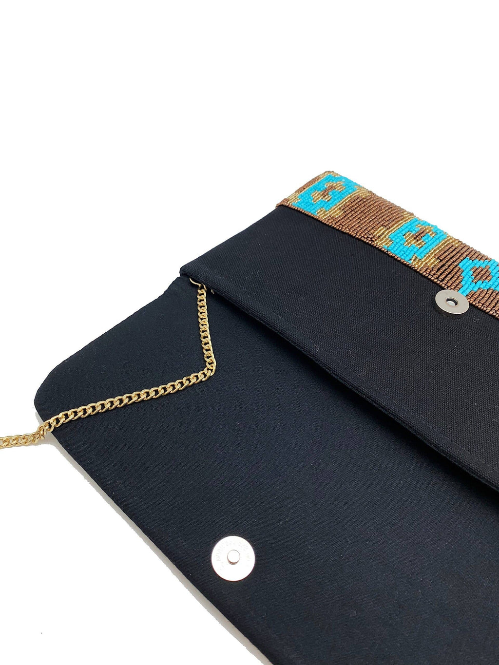GOLD & TURQUOISE IKAT BEADED CLUTCH