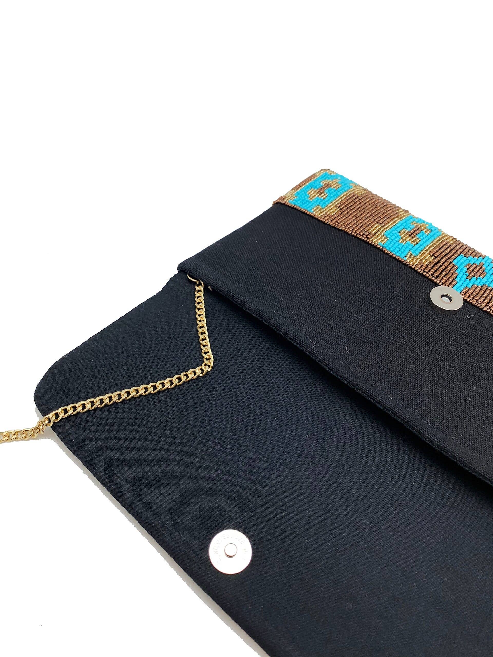 GOLD & TURQUOISE IKAT BEADED CLUTCH