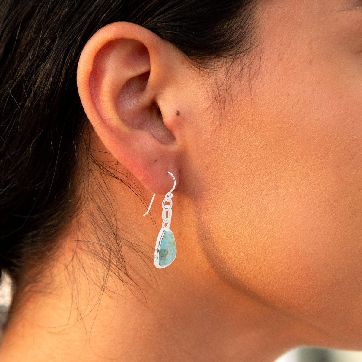 Blue Turquoise and Silver Drop Earrings