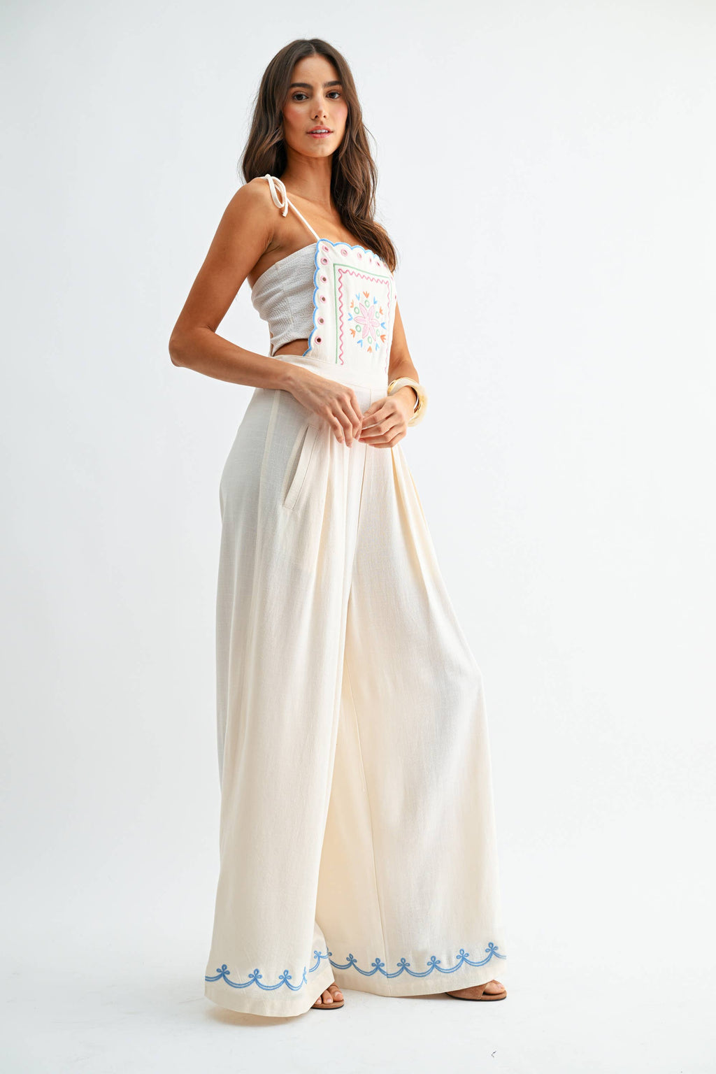 Embroidered Wide-Leg Jumpsuit