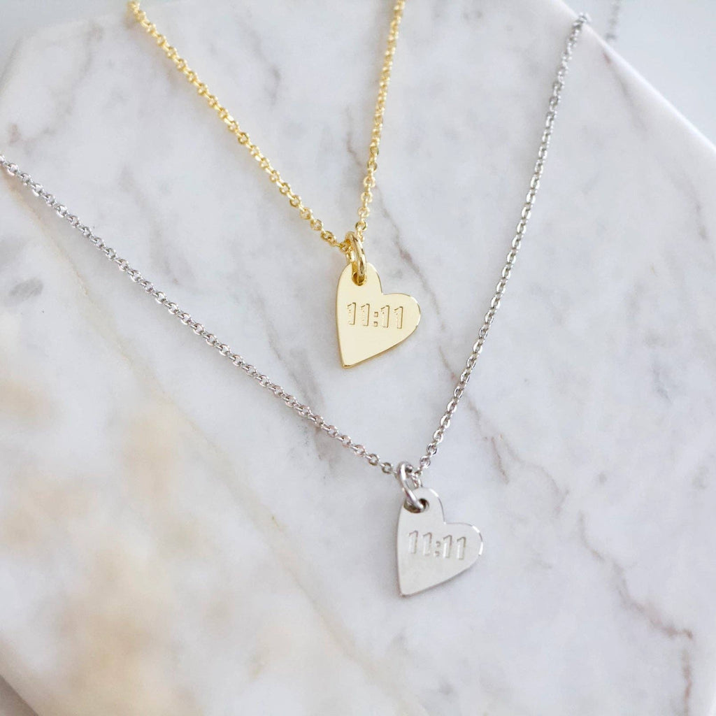 11:11 Stamped Heart Necklace - Angel Number