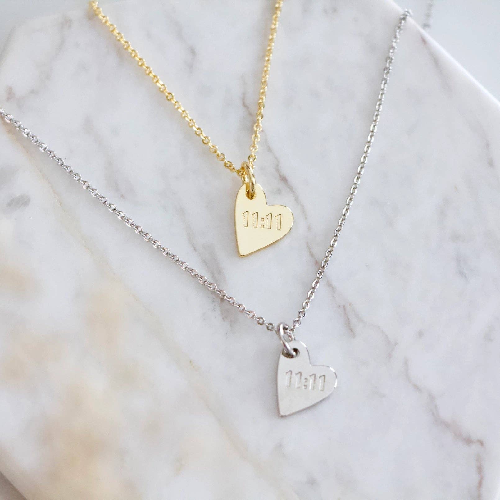 11:11 Stamped Heart Necklace - Angel Number