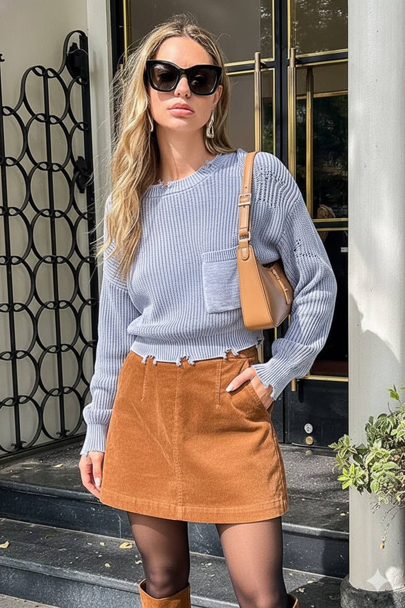 Cropped Mineral Wash Distressed Sweater