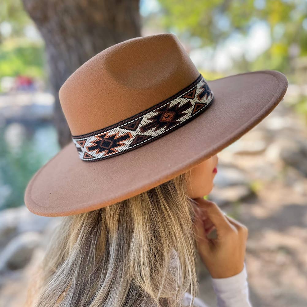 Camel Boho Fedora Hat – Western Aztec Styling Accessory