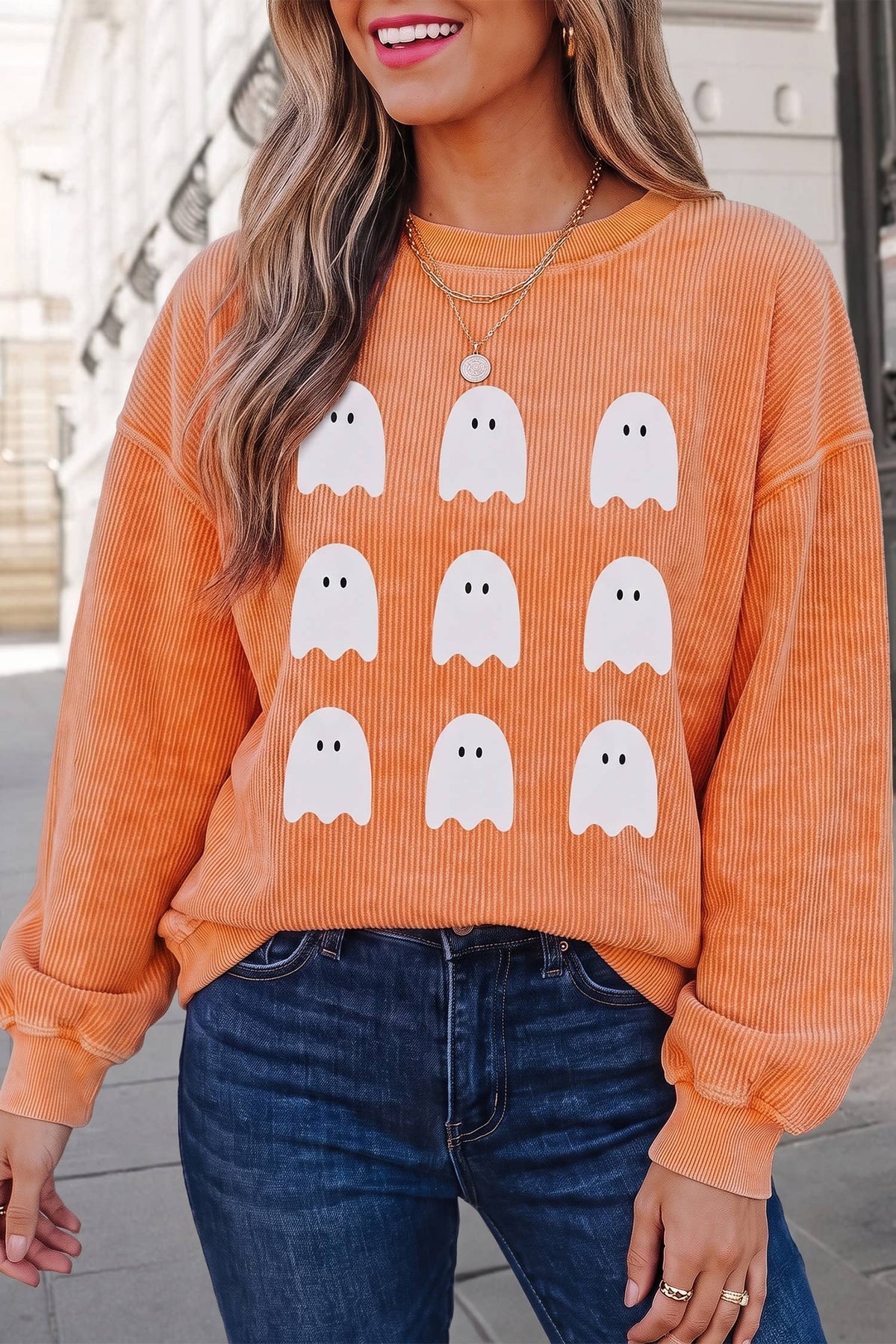 Halloween Ghost Graphic Oversized Sweatshirt