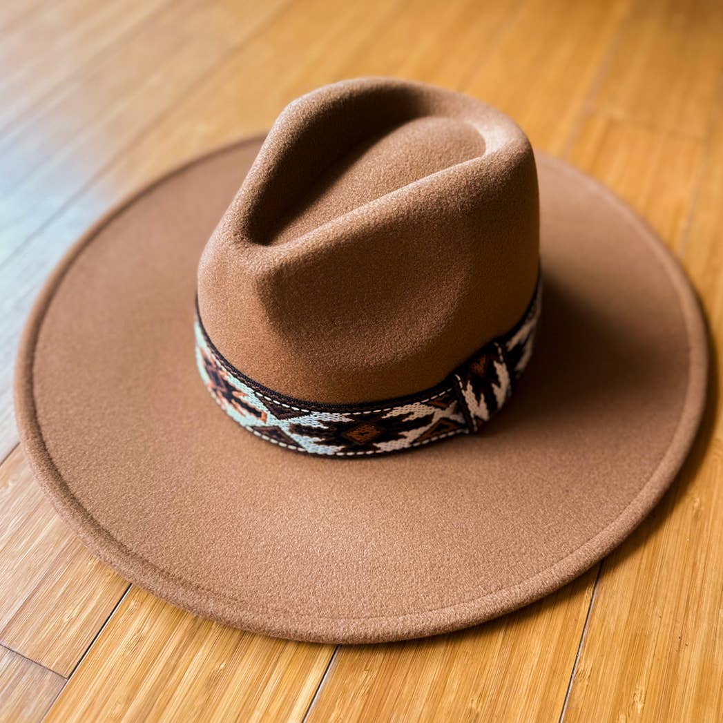 Camel Boho Fedora Hat – Western Aztec Styling Accessory