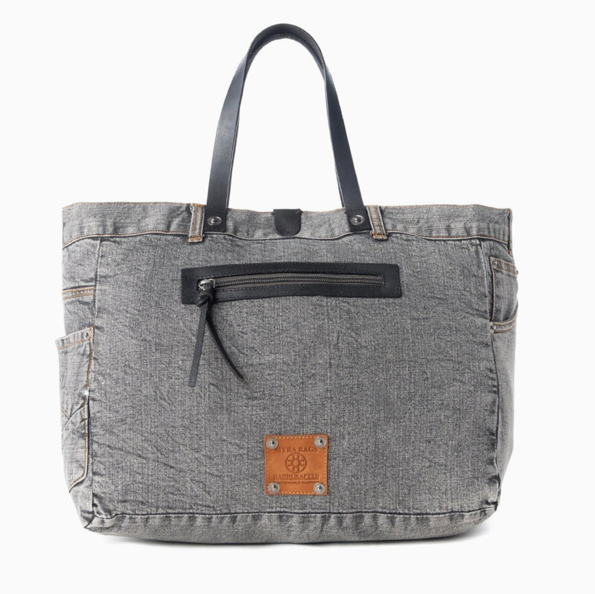 Billyjean Western Denim Tote Bag For Women in Denim Black with Leather Detail