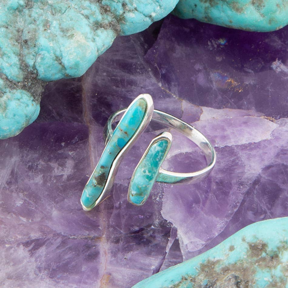 Size Adjustable Blue Turquoise and Silver Ring