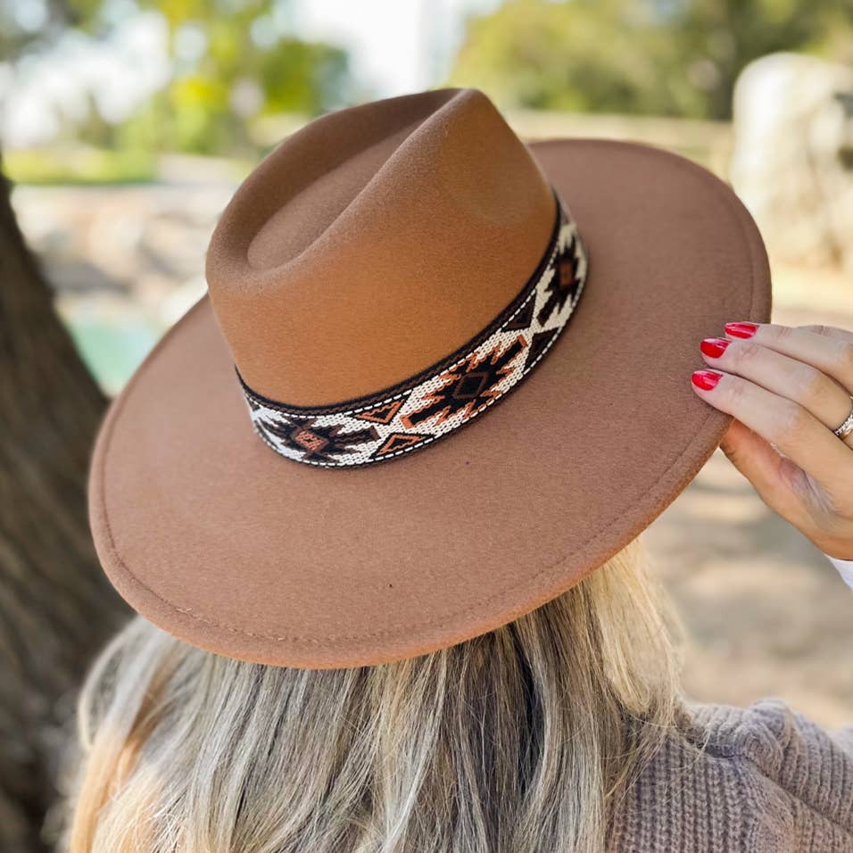 Camel Boho Fedora Hat – Western Aztec Styling Accessory