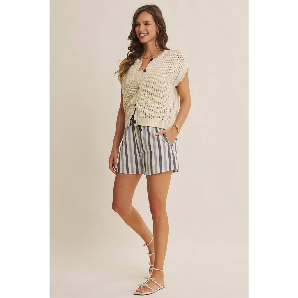 BREEZY NATURAL COTTON OPEN KNIT BUTTON-DOWN SWEATER VEST