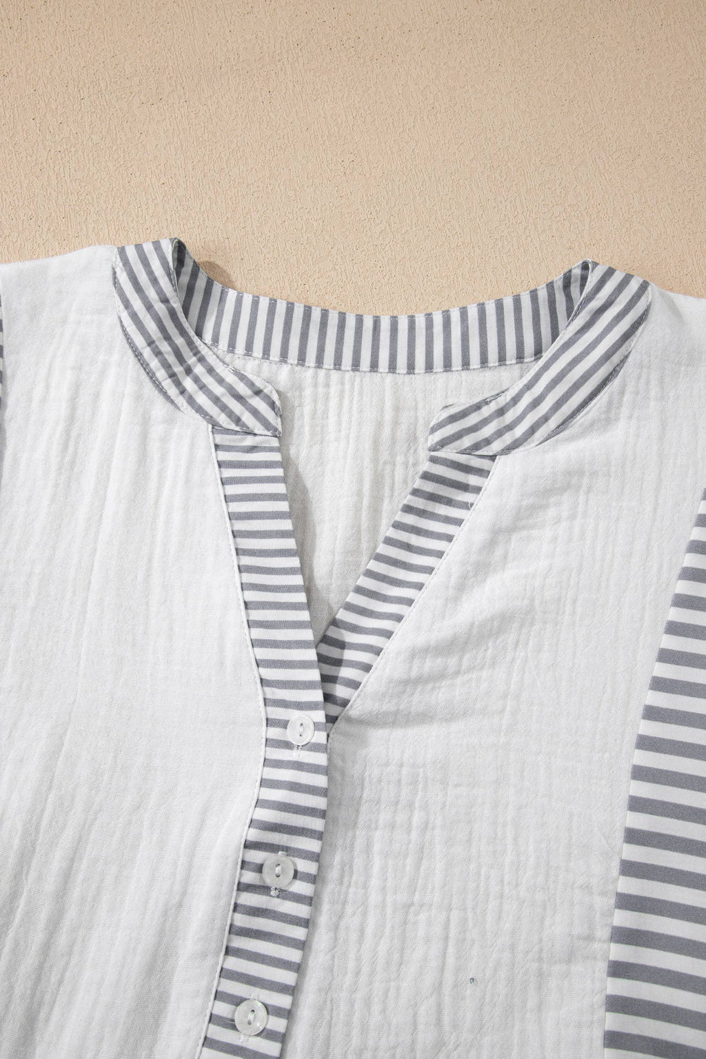 Stripe Button Gauze Bracelet Sleeve Babydoll Blouse (S-XL)
