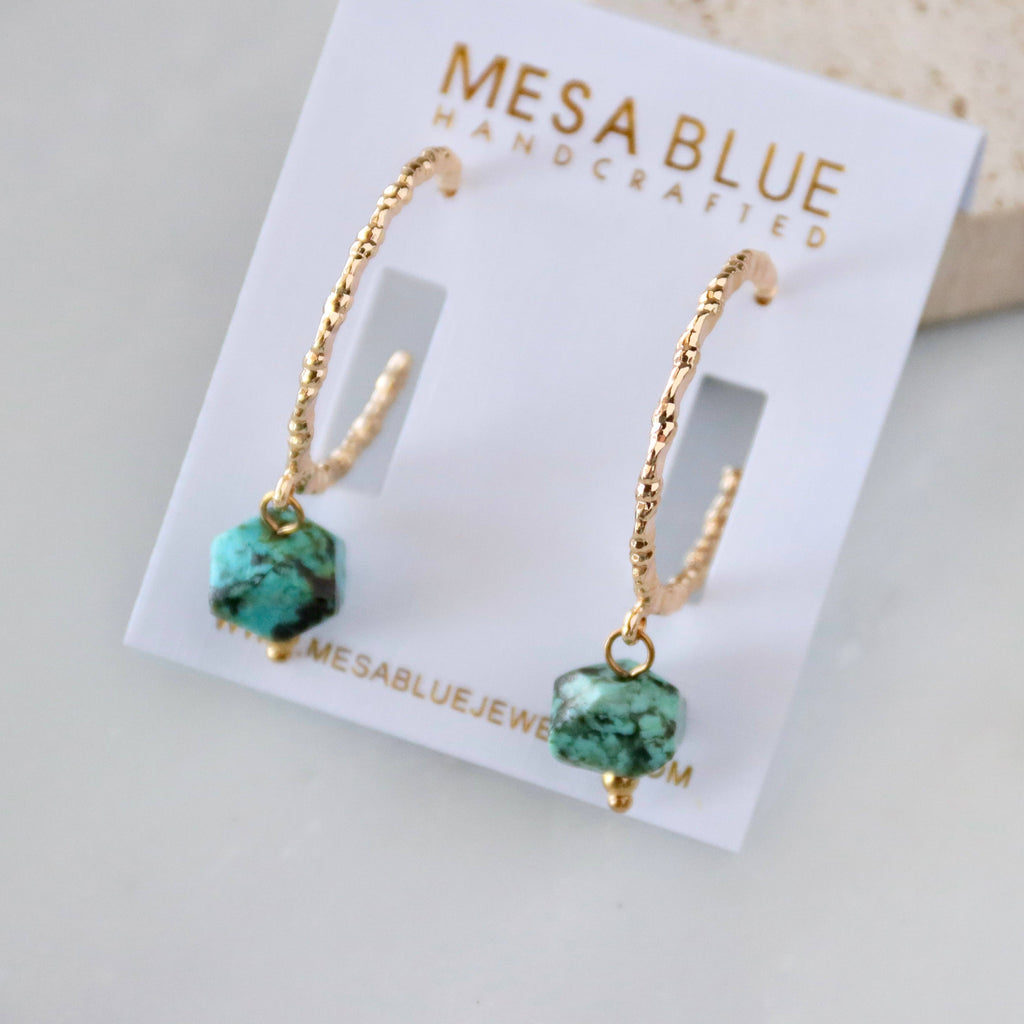 African Turquoise Textured Hoop Earrings