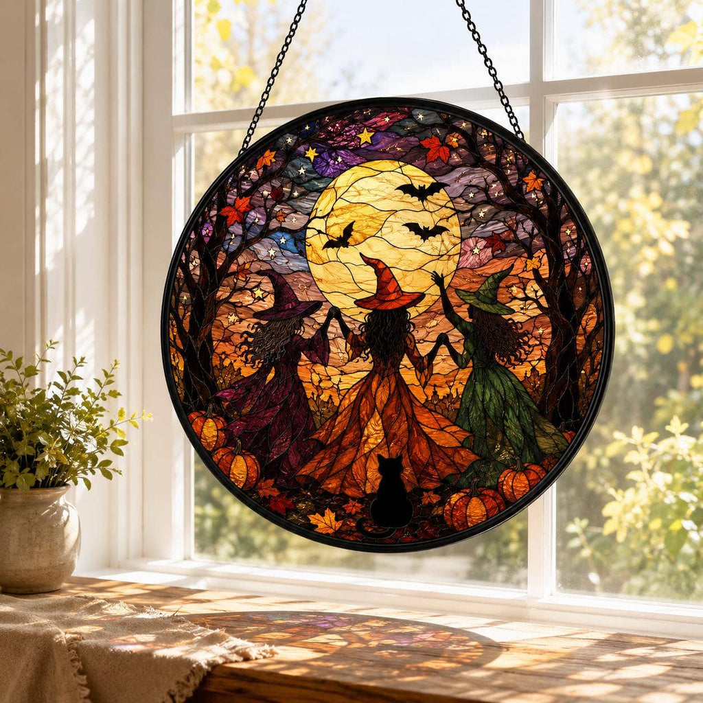 Halloween Witch Suncatcher, Stained Glass Style Window