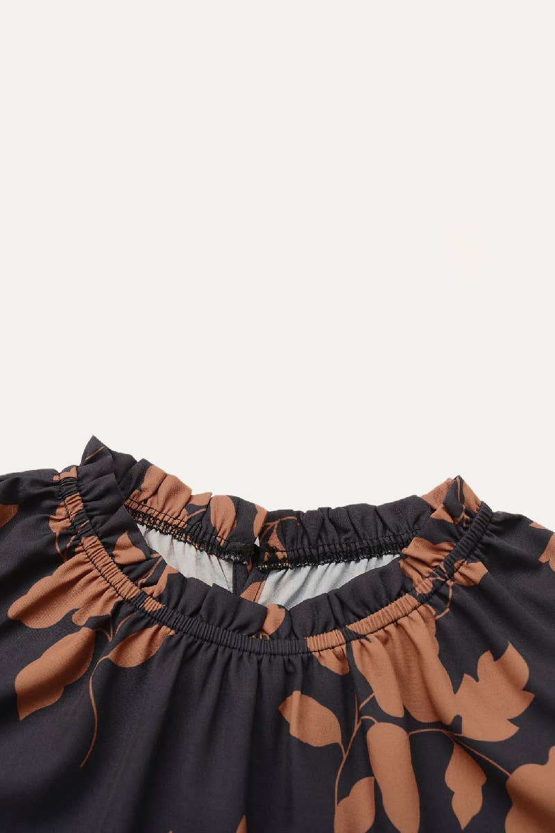 Cute Print Rounded Neck Keyhole Puff Short Sleeve Top